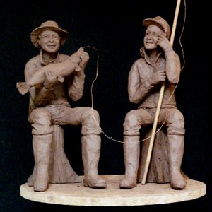 Fishingbrothers, stoneware, h 35 cm.